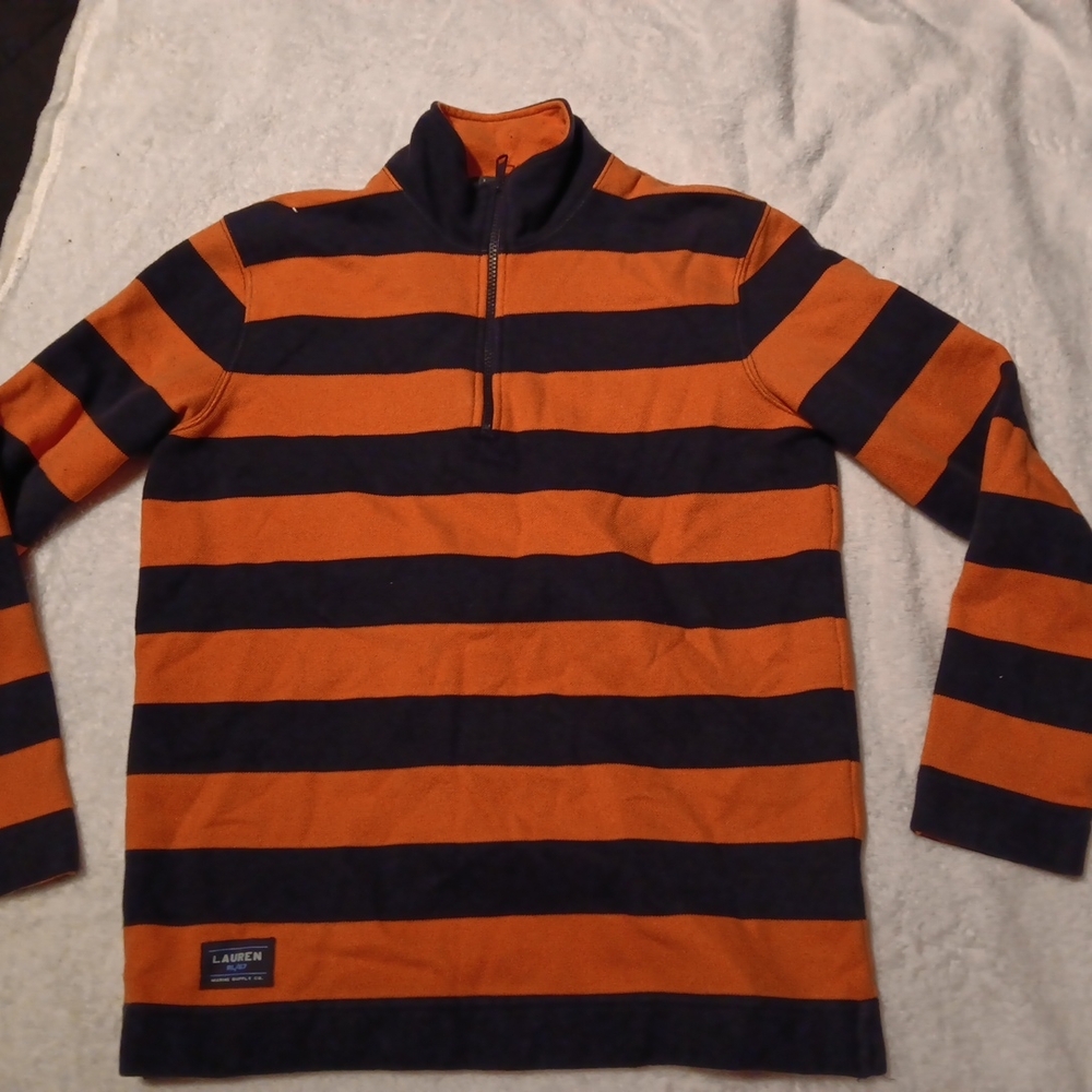 Men's Orange and Black Striped Sweater